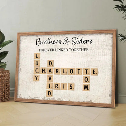 Brothers & Sisters Forever Linked Together – Personalized Crossword Puzzle Art Poster, Plaque, Keychain, or Ornament – Gift for Siblings & Family  Ezcustomize