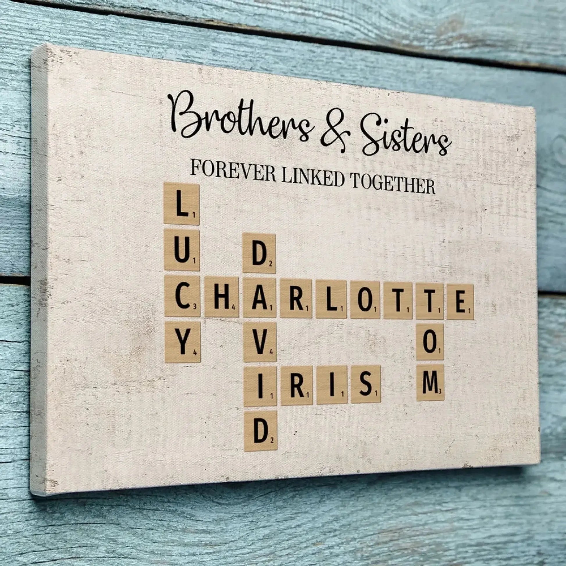 Brothers & Sisters Forever Linked Together – Personalized Crossword Puzzle Art Poster, Plaque, Keychain, or Ornament – Gift for Siblings & Family  Ezcustomize