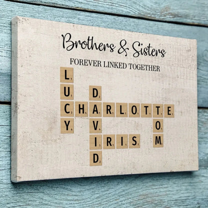 Brothers & Sisters Forever Linked Together – Personalized Crossword Puzzle Art Poster, Plaque, Keychain, or Ornament – Gift for Siblings & Family  Ezcustomize
