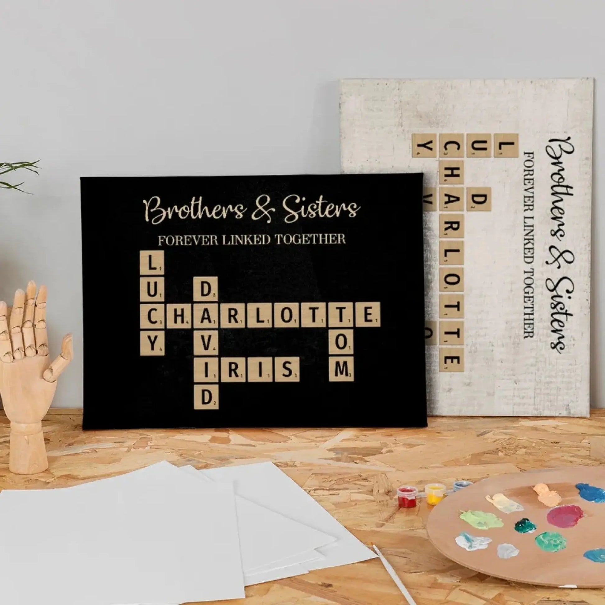 Brothers & Sisters Forever Linked Together – Personalized Crossword Puzzle Art Poster, Plaque, Keychain, or Ornament – Gift for Siblings & Family  Ezcustomize