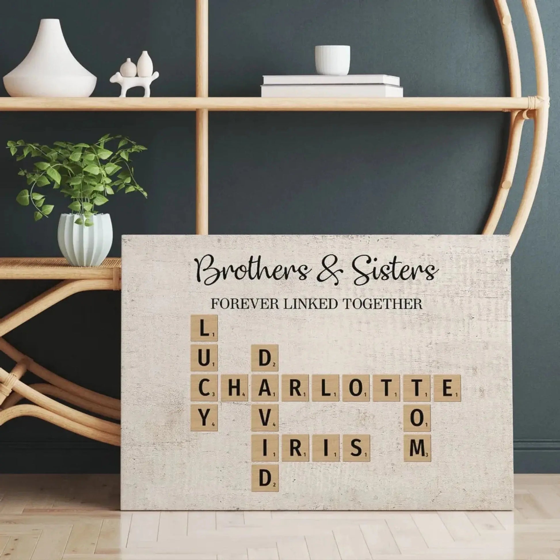 Brothers & Sisters Forever Linked Together – Personalized Crossword Puzzle Art Poster, Plaque, Keychain, or Ornament – Gift for Siblings & Family  Ezcustomize