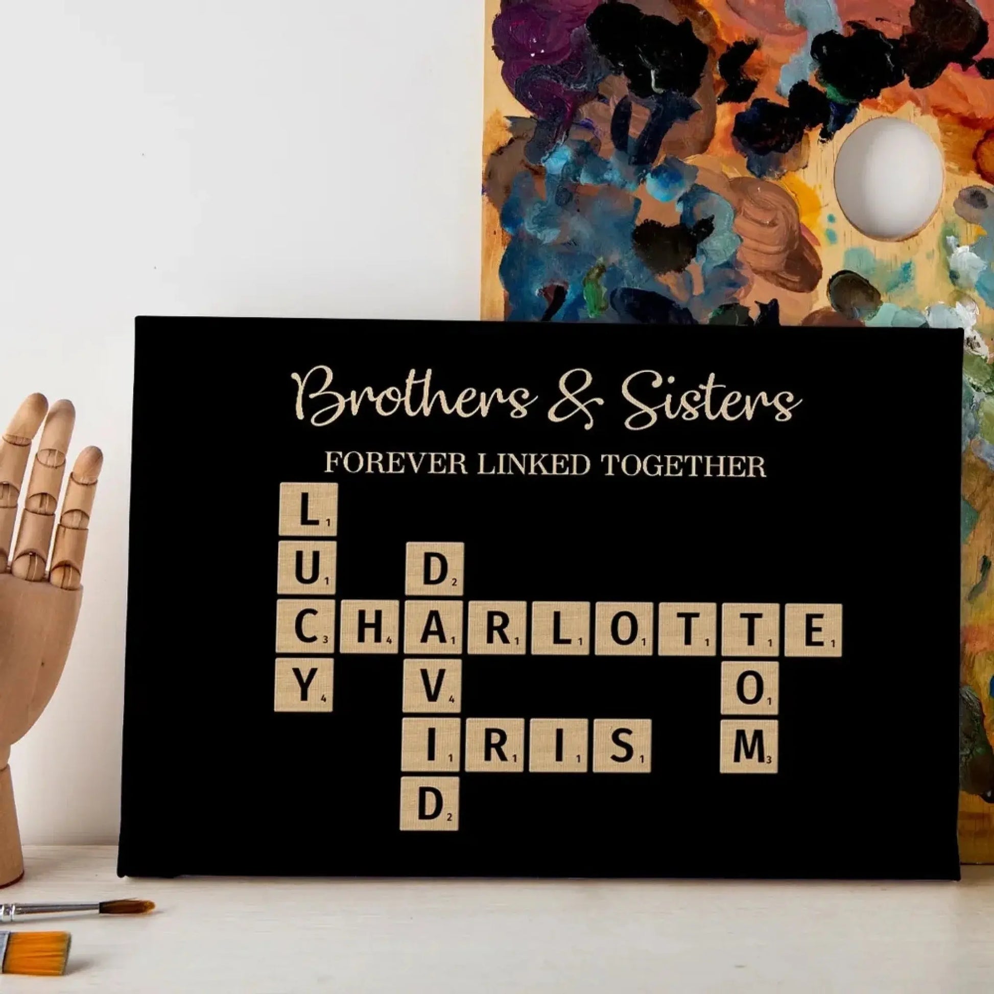 Brothers & Sisters Forever Linked Together – Personalized Crossword Puzzle Art Poster, Plaque, Keychain, or Ornament – Gift for Siblings & Family  Ezcustomize