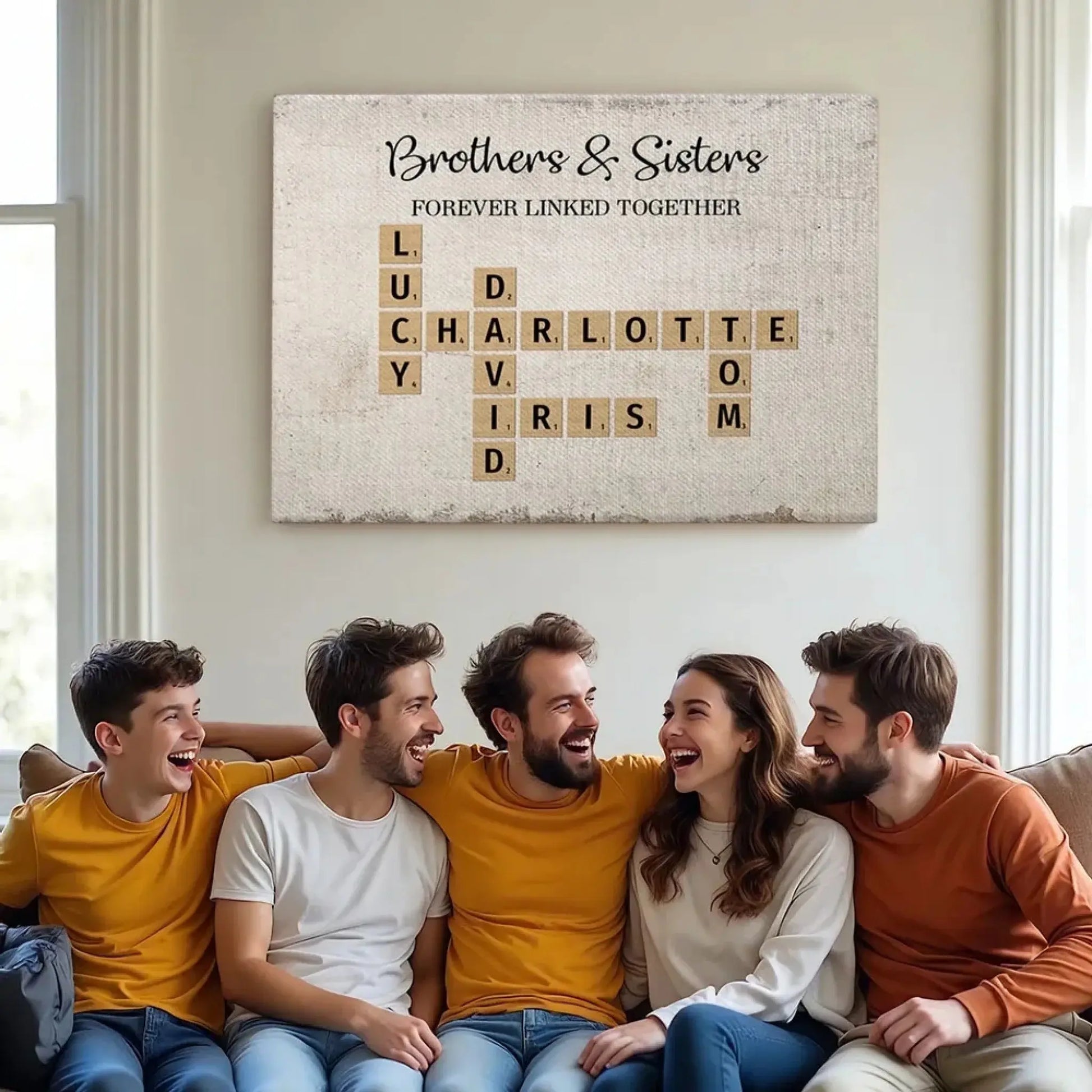 Brothers & Sisters Forever Linked Together – Personalized Crossword Puzzle Art Poster, Plaque, Keychain, or Ornament – Gift for Siblings & Family  Ezcustomize