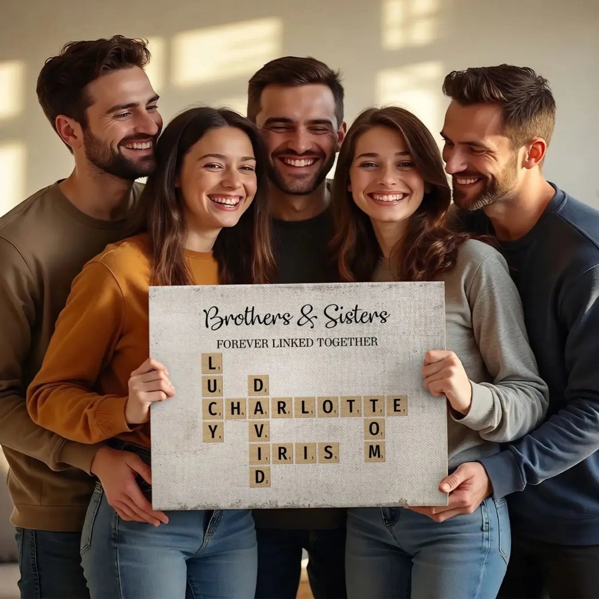 Brothers & Sisters Forever Linked Together – Personalized Crossword Puzzle Art Poster, Plaque, Keychain, or Ornament – Gift for Siblings & Family  Ezcustomize