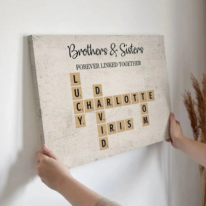 Brothers & Sisters Forever Linked Together – Personalized Crossword Puzzle Art Poster, Plaque, Keychain, or Ornament – Gift for Siblings & Family  Ezcustomize