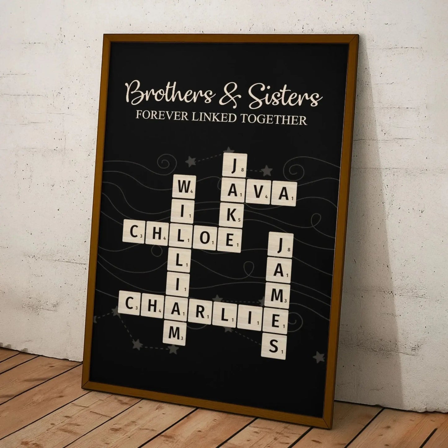 Brothers & Sisters Forever Linked Together – Personalized Scrabble Name Poster – Custom Wall Art Gift for Siblings, Family & Loved Ones  Ezcustomize