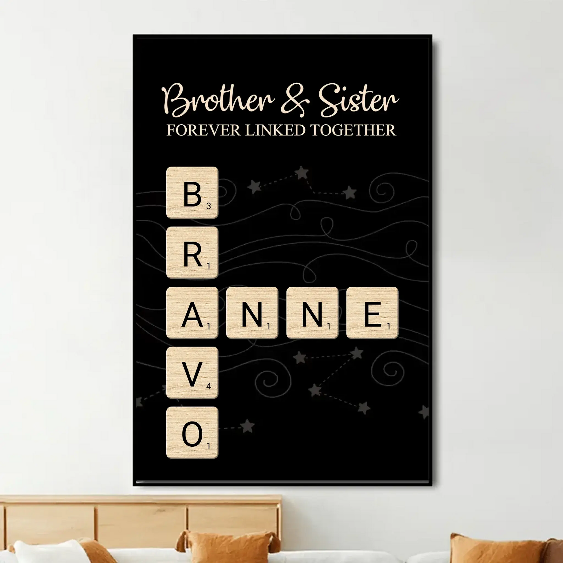 Brothers & Sisters Forever Linked Together – Personalized Scrabble Name Poster – Custom Wall Art Gift for Siblings, Family & Loved Ones  Ezcustomize
