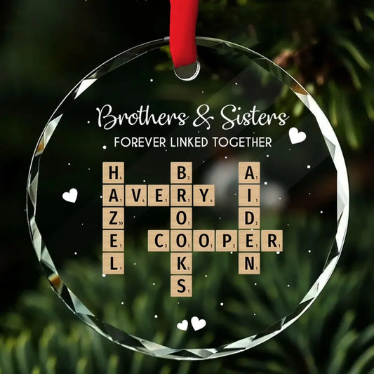 Brothers, Sisters & Siblings Forever Linked – Personalized Crossword Puzzle Glass Ornament – Meaningful Christmas Gift for Family  Ezcustomize