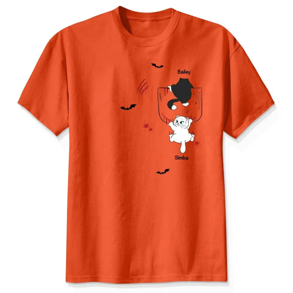 Cat Crawling Out of Pocket Halloween Design – Personalized Shirt – Fun Spooky Gift for Cat Lovers, Pet Owners & Halloween Fans