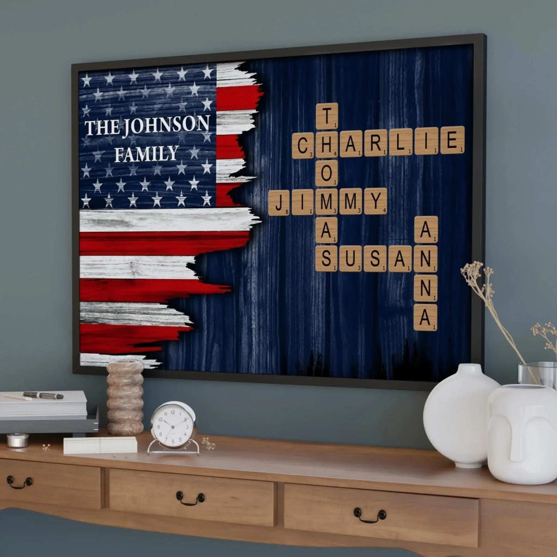 Celebrate Family Bond With Patriotic American Flag,Custom Horizontal Poster,Gift For Patriotic Families  Ezcustomize