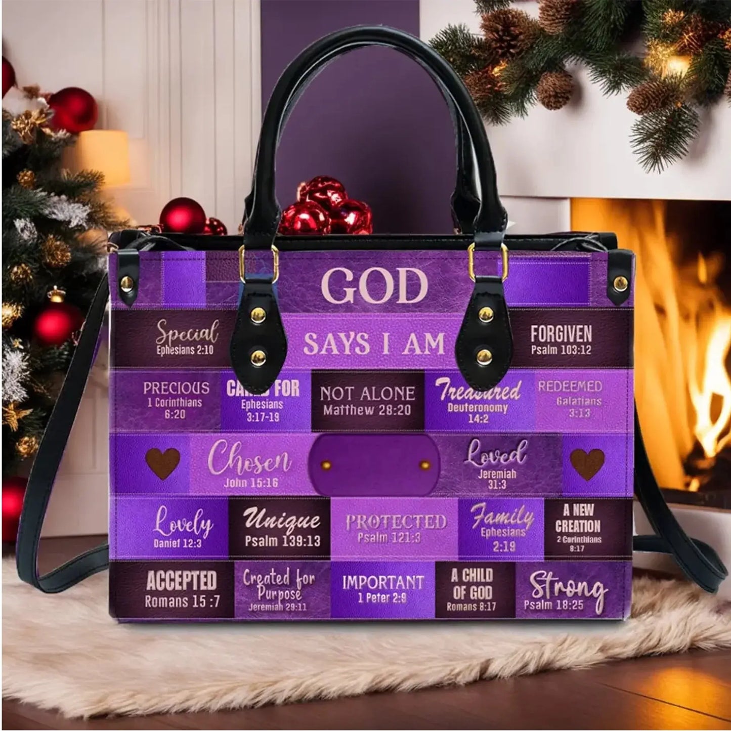 Christian Art God Says I Am – Personalized Leather Handbag Purse – Faith Based Christian Gift for Women, Mom or Daughter  Ezcustomize