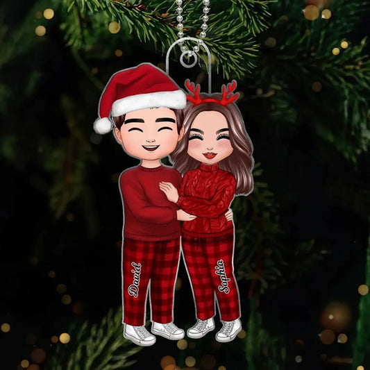 Christmas Doll Couple Hugging Personalized Acrylic Ornament – Custom Holiday Keepsake Gift for Couples & Newlyweds  Ezcustomize
