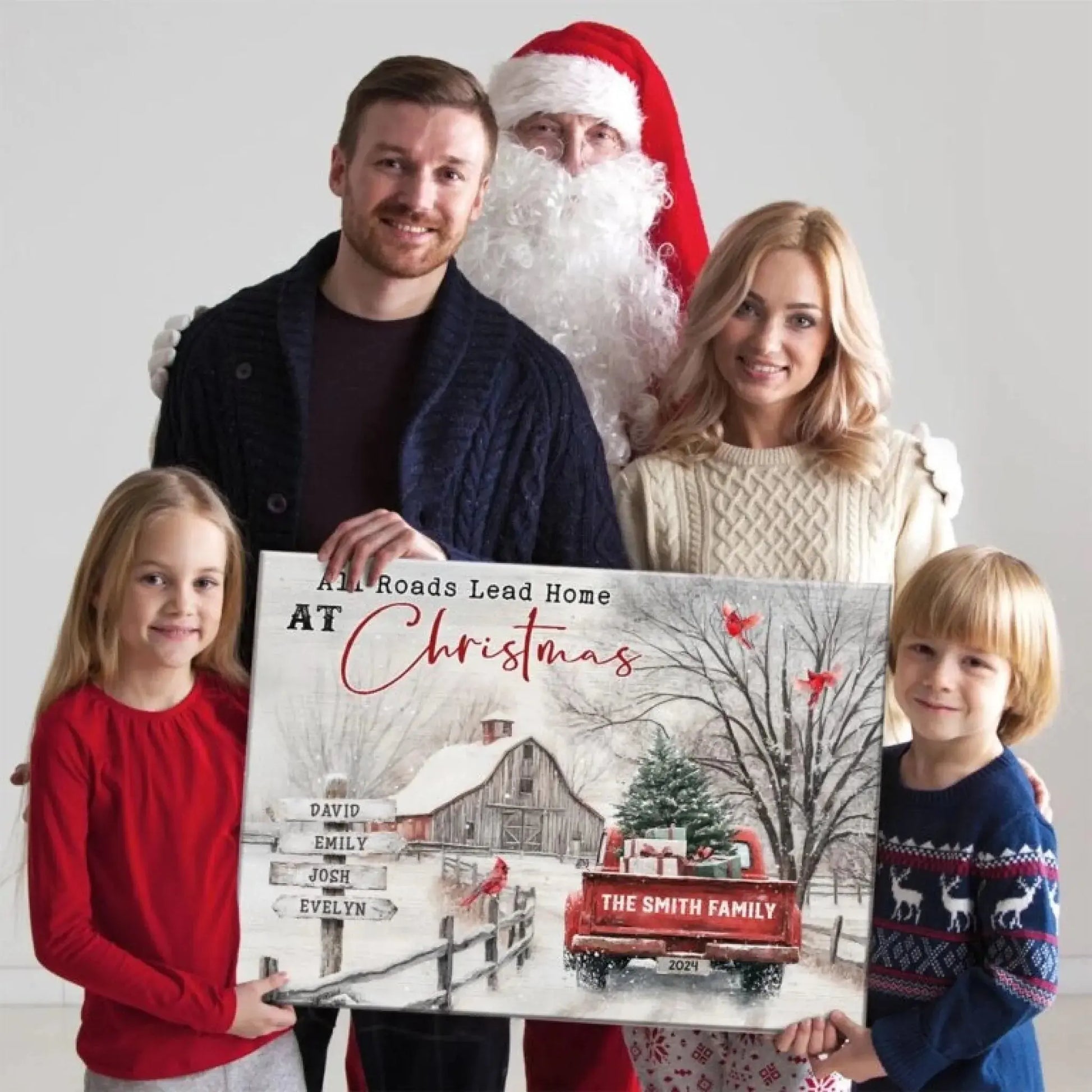 Christmas Farm Scene with Red Truck – Personalized Canvas Wall Art – Festive Holiday Gift for Your Family & Loved Ones  Ezcustomize