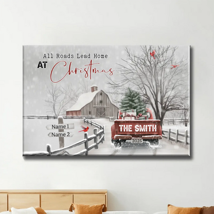 Christmas Farm Scene with Vintage Truck – Personalized Canvas Wall Art – Festive Holiday Gift for Your Family & Loved Ones  Ezcustomize