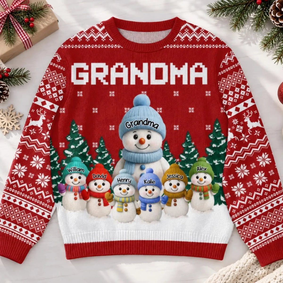 Áo len Giáng Sinh Grandma và gia đình người tuyết