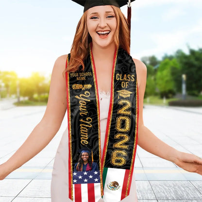 Class of 2026 Custom Photo, Name and Country Flag - Personalized Graduation Stole - Gift for Graduates, Senior Class, Students, 2026 Seniors  Ezcustomize