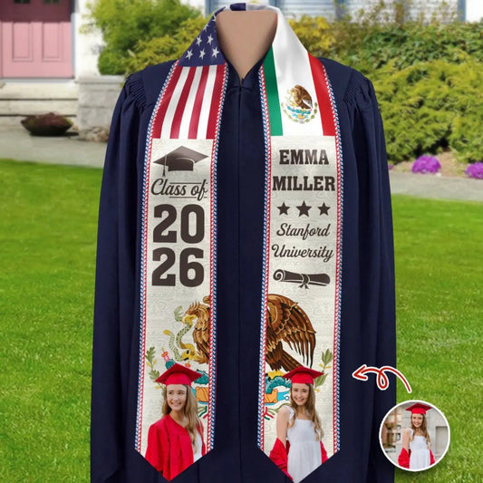Class of 2026 Heritage Custom Name & Photo with Country Flag - Personalized Sash/Stole - Gift for Graduate, Senior, University Student, Son, Daughter  Ezcustomize