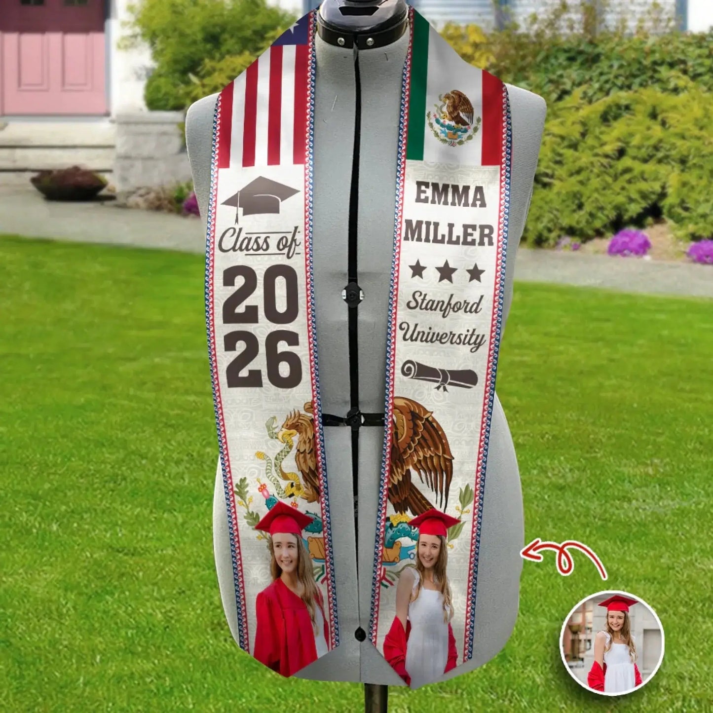 Class of 2026 Heritage Custom Name & Photo with Country Flag - Personalized Sash/Stole - Gift for Graduate, Senior, University Student, Son, Daughter  Ezcustomize