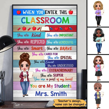 Colorful Classroom Welcome Poster – Personalized Vertical Poster with Doll Teacher – Back to School Gift, Classroom Decor  Ezcustomize