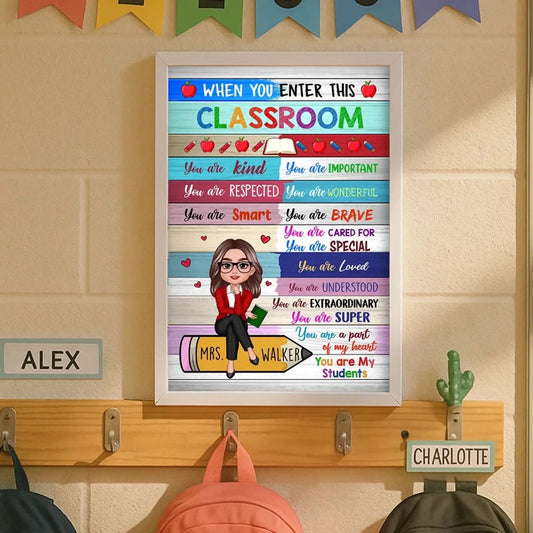 Colorful Teacher Sitting on Pencil – Personalized Poster – Back to School Gift & Classroom Decoration for Teachers  Ezcustomize