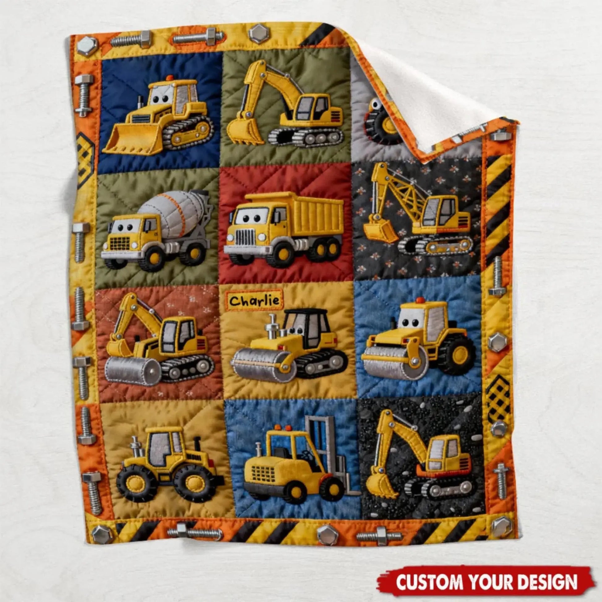 Construction Machines Excavator Bulldozer Dump Trucks - Personalized Blanket - Gift for Kids, Toddlers, Boys, Son, Grandson, Little Builder  Ezcustomize