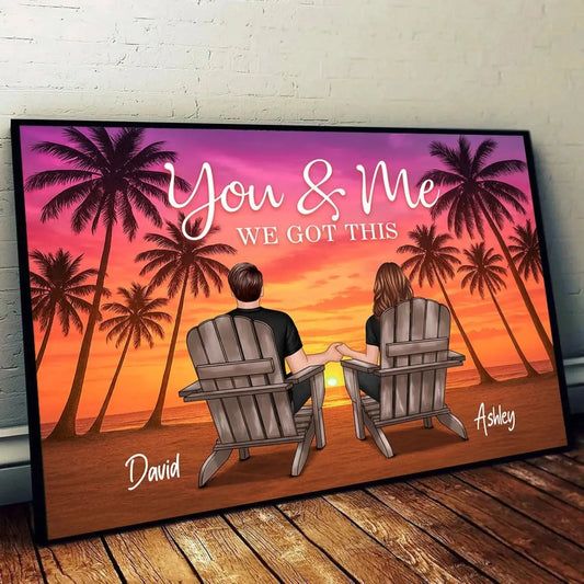 Couple Beach Sunset Under Palm Tree – Personalized Poster/Canvas – Romantic Anniversary Gift for Him or Her  Ezcustomize
