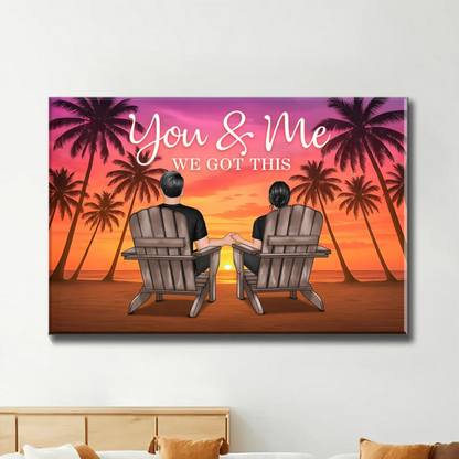 Couple Beach Sunset Under Palm Tree – Personalized Poster/Canvas – Romantic Anniversary Gift for Him or Her  Ezcustomize