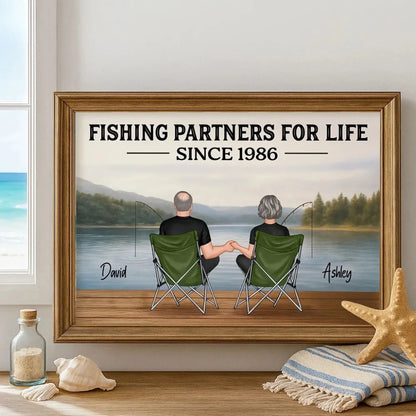 Couple Fishing Partners For Life Personalized Poster|Heartlfelt Gift For Couple, Fishing Lovers, Fishing Partners  Ezcustomize