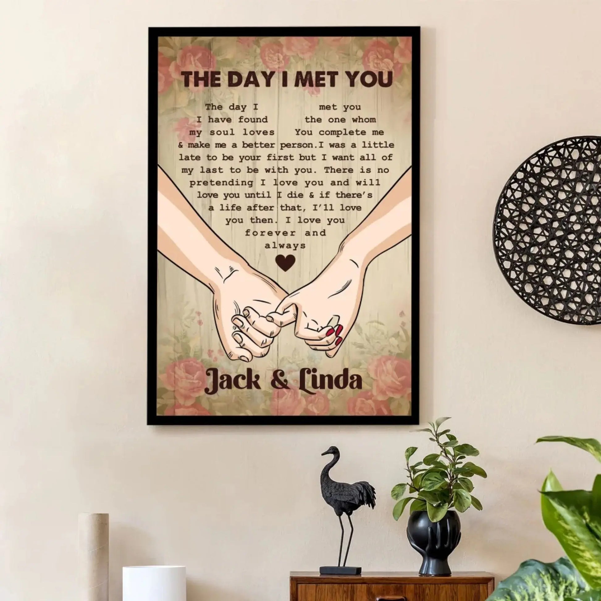 Couple Holding Hands Under Tree – Personalized Vertical Poster/Canvas – Romantic Gift for Anniversaries, Valentine’s Day & Holidays  Ezcustomize