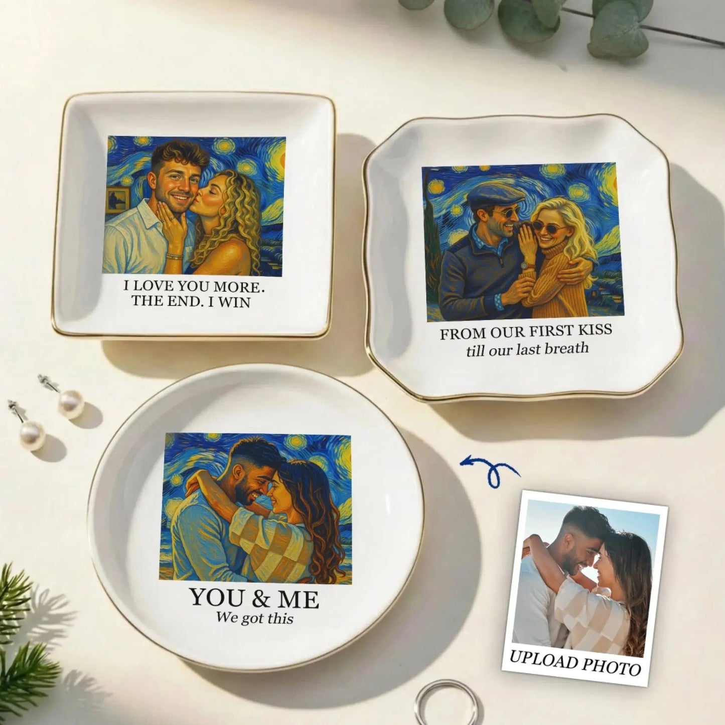 Couple Photo Van Gogh Style Art – Personalized Jewelry Dish Trinket Tray – Romantic Anniversary & Valentine’s Day Gift for Couples  Ezcustomize