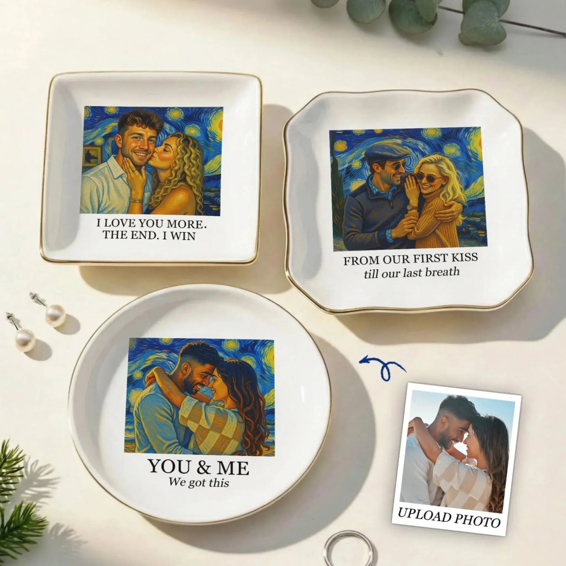 Couple Photo Van Gogh Style Art – Personalized Jewelry Dish Trinket Tray – Romantic Anniversary & Valentine’s Day Gift for Couples  Ezcustomize
