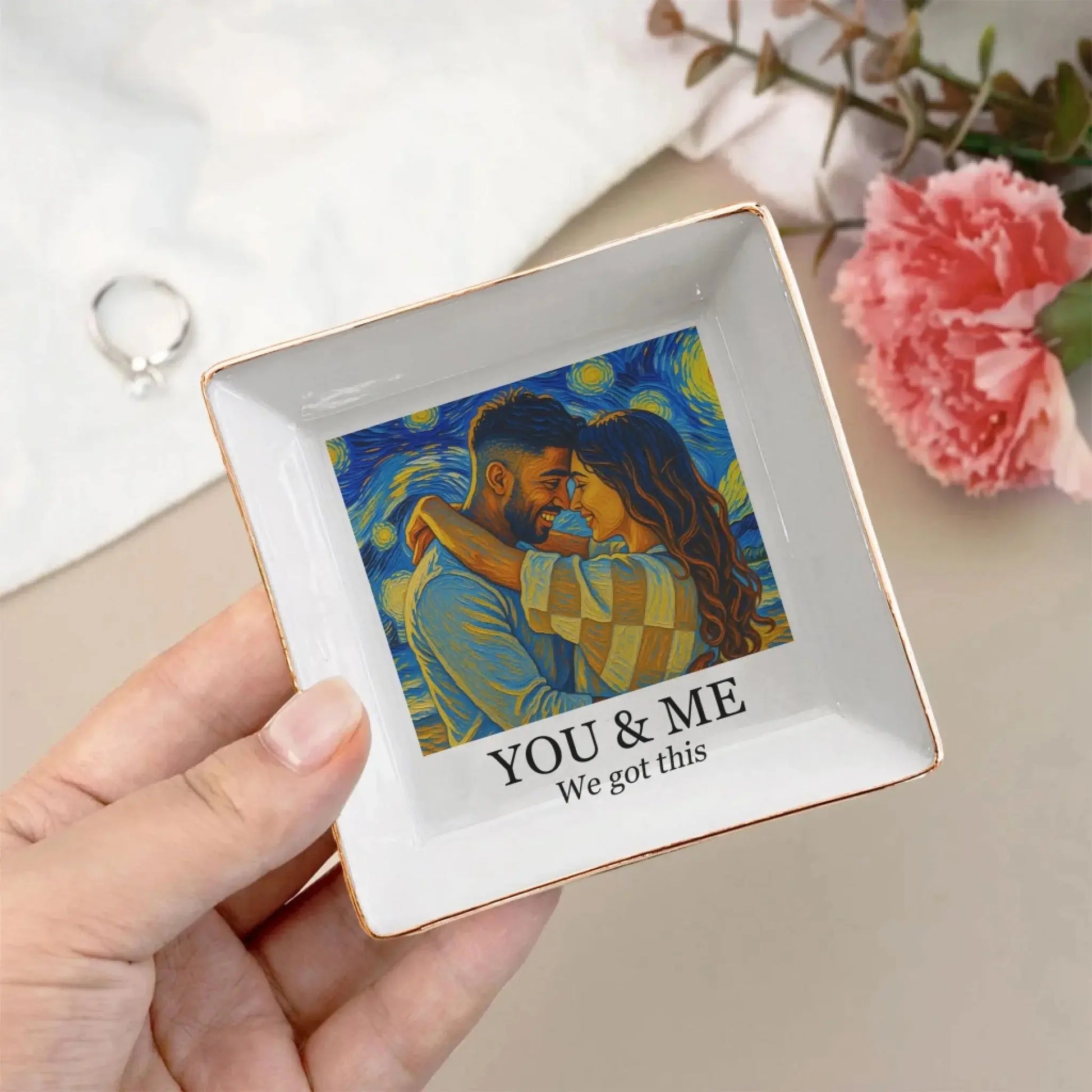 Couple Photo Van Gogh Style Art – Personalized Jewelry Dish Trinket Tray – Romantic Anniversary & Valentine’s Day Gift for Couples  Ezcustomize