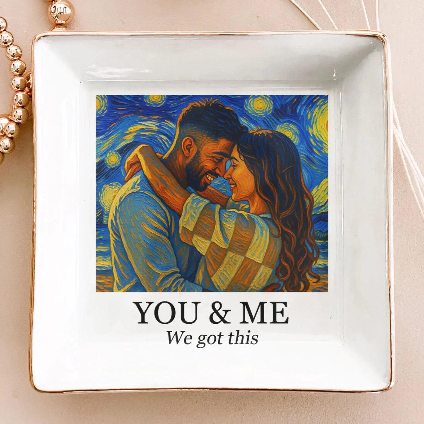 Couple Photo Van Gogh Style Art – Personalized Jewelry Dish Trinket Tray – Romantic Anniversary & Valentine’s Day Gift for Couples  Ezcustomize
