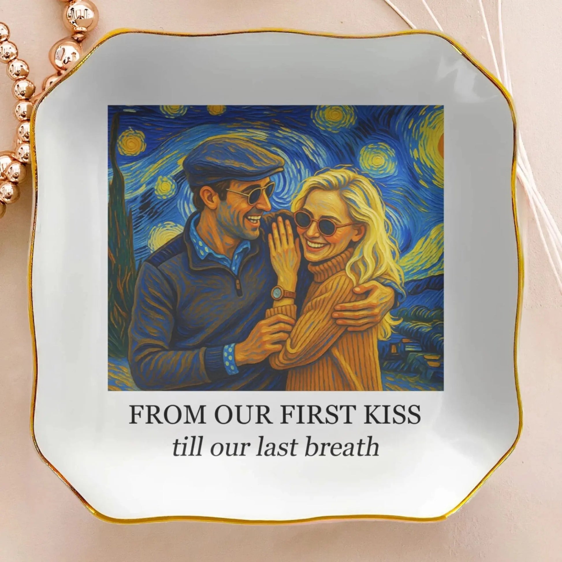 Couple Photo Van Gogh Style Art – Personalized Jewelry Dish Trinket Tray – Romantic Anniversary & Valentine’s Day Gift for Couples  Ezcustomize
