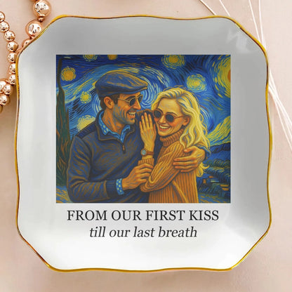 Couple Photo Van Gogh Style Art – Personalized Jewelry Dish Trinket Tray – Romantic Anniversary & Valentine’s Day Gift for Couples  Ezcustomize