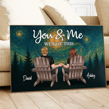 Couple Sitting Under the Night Sky – Personalized Back View Art Poster – Custom Romantic Gift for Anniversary or Any Special Days  Ezcustomize