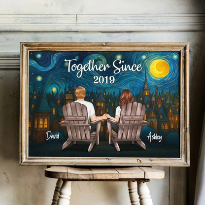 Couple Sitting Under the Night Sky – Personalized Back View Art Poster – Custom Romantic Gift for Anniversary or Any Special Days  Ezcustomize