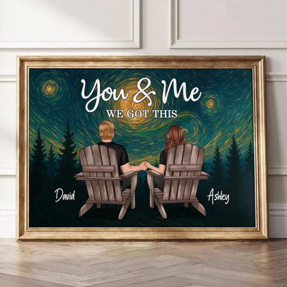 Couple Sitting Under the Night Sky – Personalized Back View Art Poster – Custom Romantic Gift for Anniversary or Any Special Days  Ezcustomize