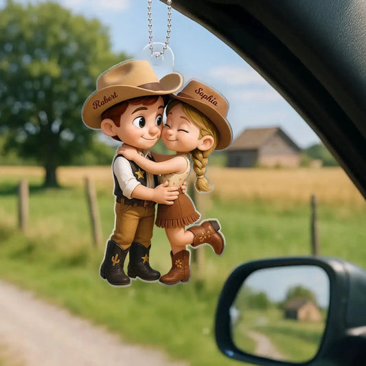 Cowboy & Cowgirl Personalized Acrylic Car Hanger – Cute Couple Gift for Rearview Mirror Decoration  Ezcustomize