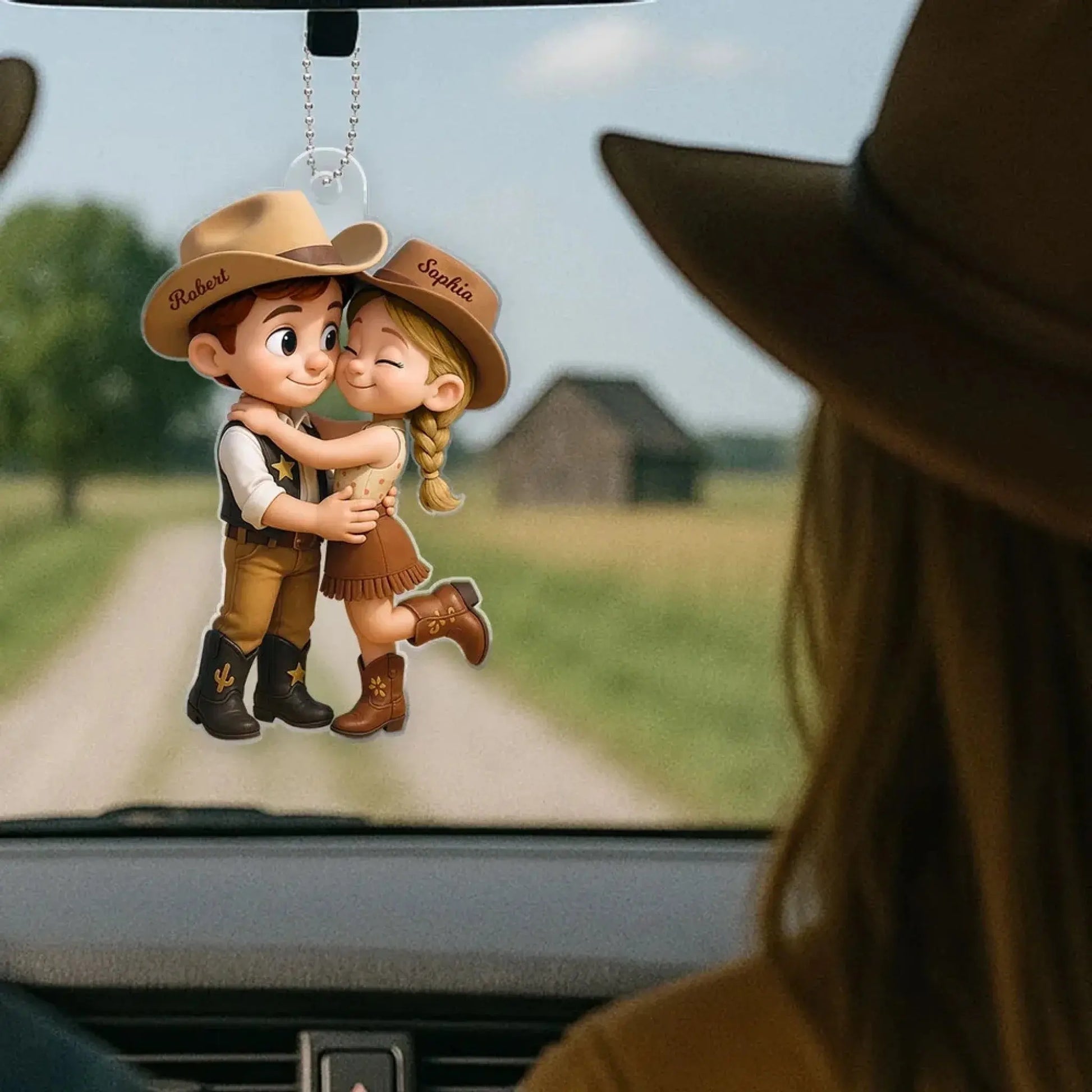 Cowboy & Cowgirl Personalized Acrylic Car Hanger – Cute Couple Gift for Rearview Mirror Decoration  Ezcustomize