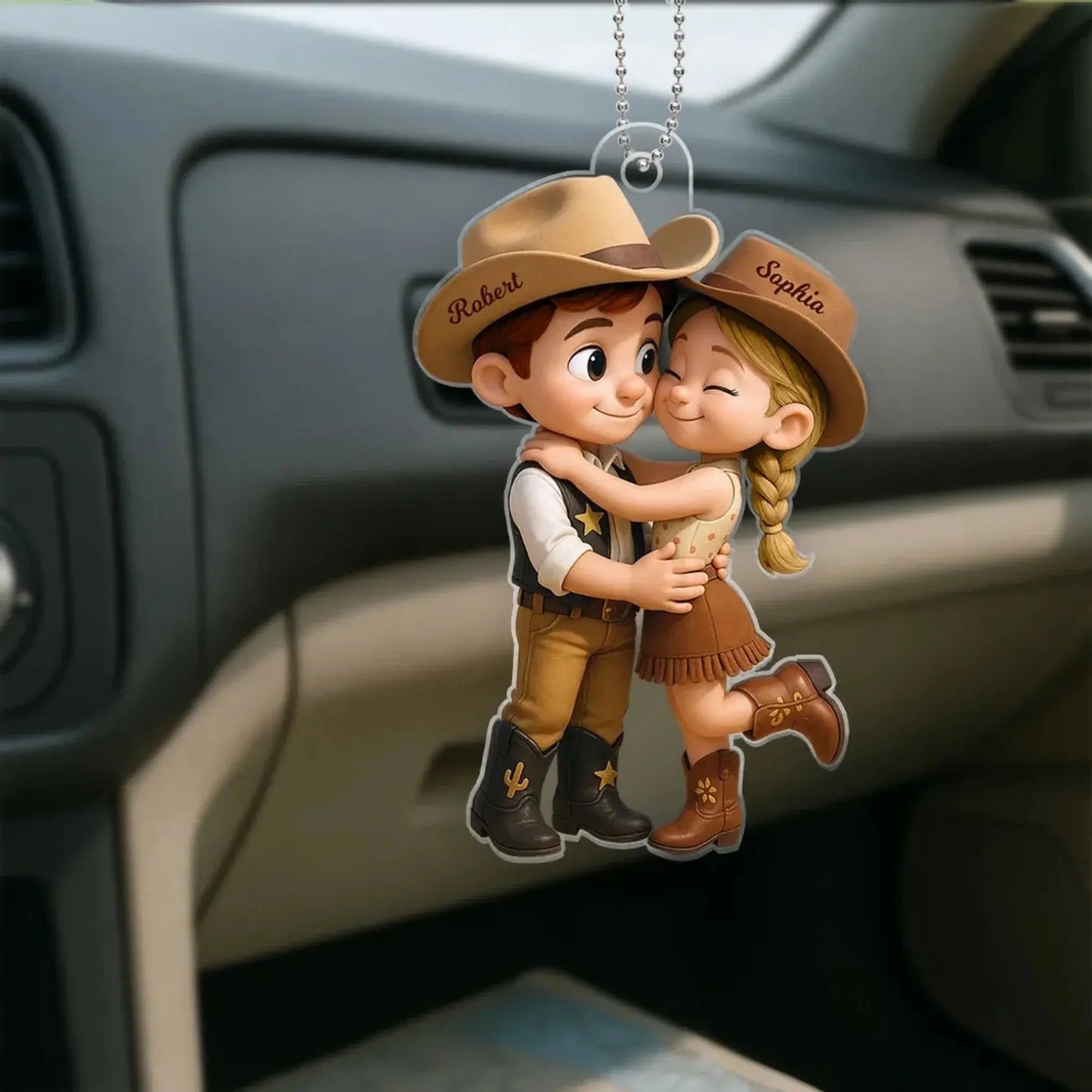 Cowboy & Cowgirl Personalized Acrylic Car Hanger – Cute Couple Gift for Rearview Mirror Decoration  Ezcustomize