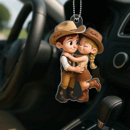 Cowboy & Cowgirl Personalized Acrylic Car Hanger – Cute Couple Gift for Rearview Mirror Decoration  Ezcustomize