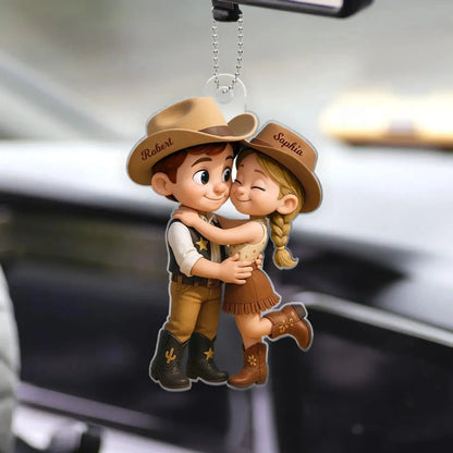 Cowboy & Cowgirl Personalized Acrylic Car Hanger – Cute Couple Gift for Rearview Mirror Decoration  Ezcustomize