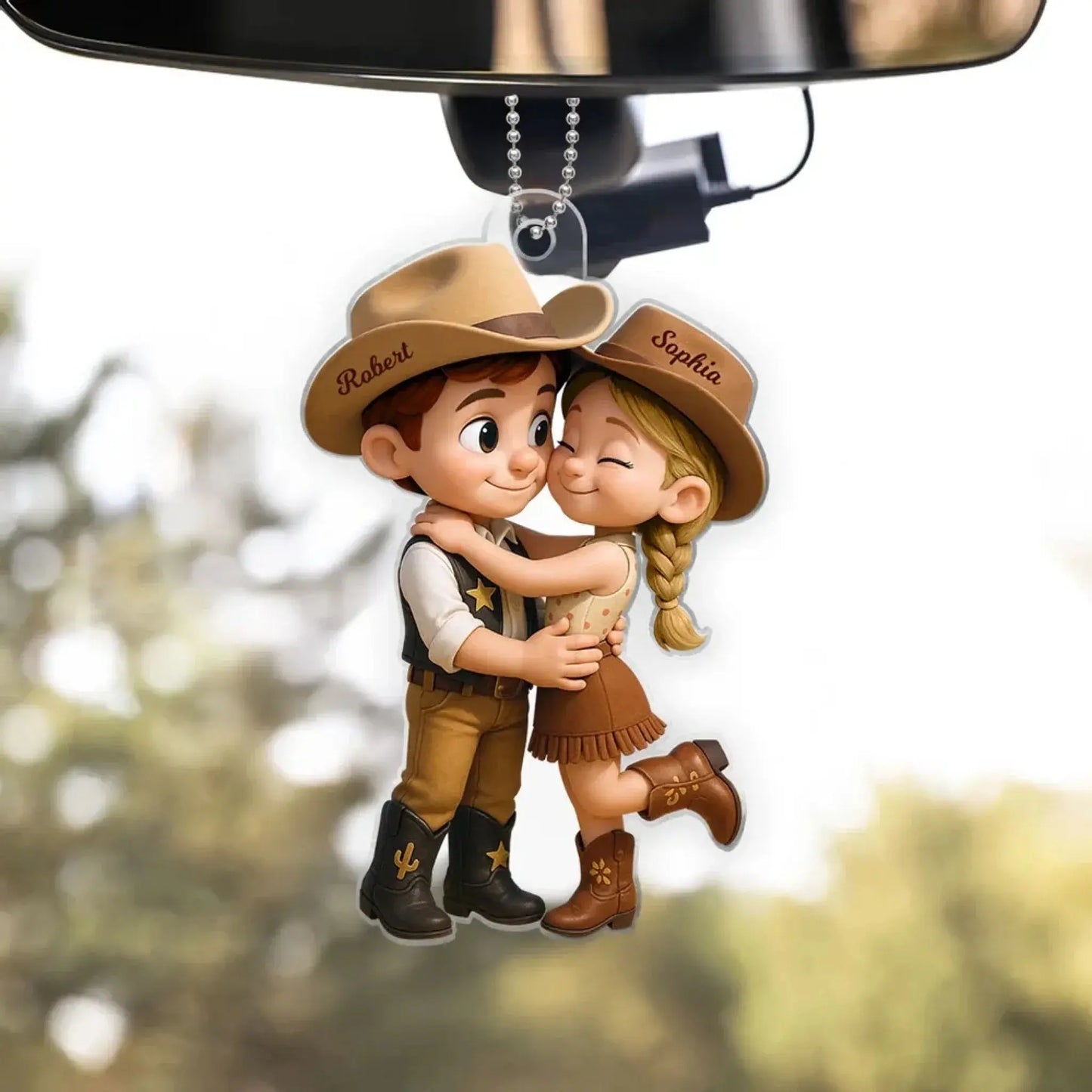 Cowboy & Cowgirl Personalized Acrylic Car Hanger – Cute Couple Gift for Rearview Mirror Decoration  Ezcustomize