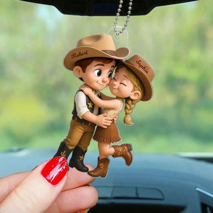 Cowboy & Cowgirl Personalized Acrylic Car Hanger – Cute Couple Gift for Rearview Mirror Decoration  Ezcustomize