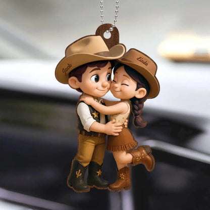 Cowboy & Cowgirl Personalized Acrylic Car Hanger – Cute Couple Gift for Rearview Mirror Decoration  Ezcustomize