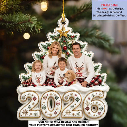 Cozy Family Christmas 2026 Ornament - Personalized 3D Effect Acrylic Ornament - Gift for Parents, Grandparents & Family