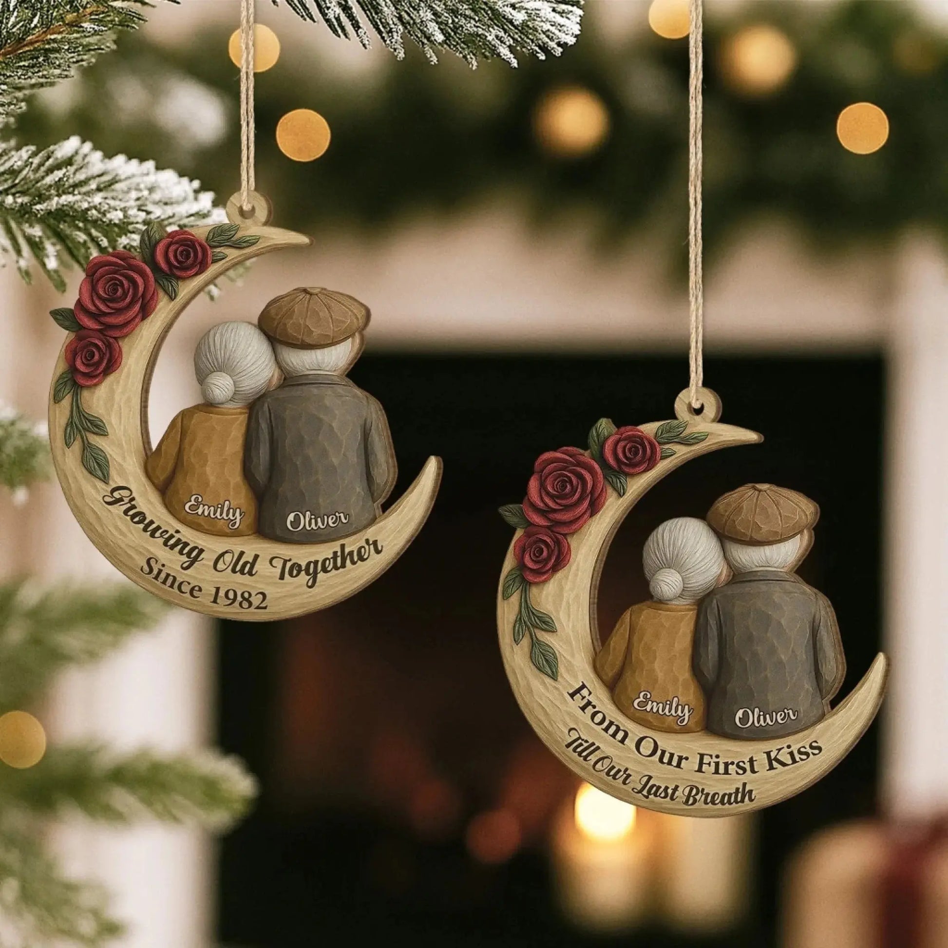 Custom 1 Layered Wood Couple Ornament - From Our First Kiss Till Our Last Breath  Ezcustomize