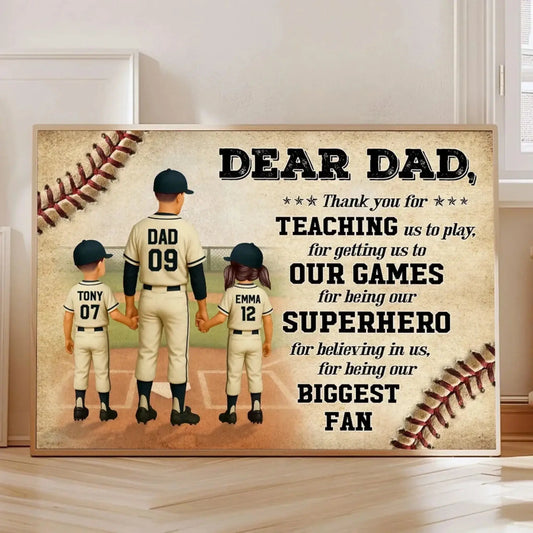 Custom Baseball Dad Poster – Personalized Father & Kids Back View Gift, Home Run Quote for Father’s Day or Birthday  Ezcustomize