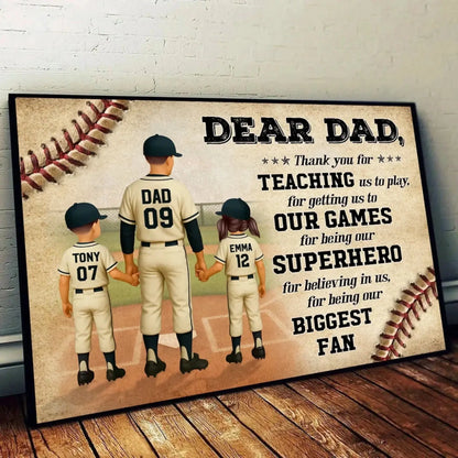 Custom Baseball Dad Poster – Personalized Father & Kids Back View Gift, Home Run Quote for Father’s Day or Birthday  Ezcustomize